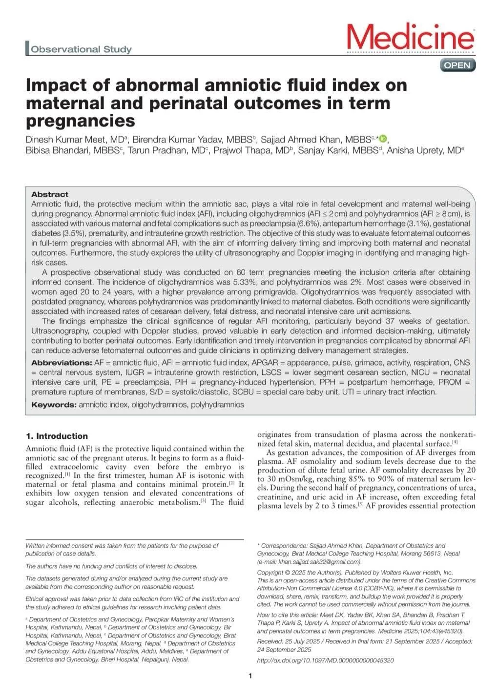 Birendra Yadav: Crucial Role of Monitoring AFI in Term Pregnancies