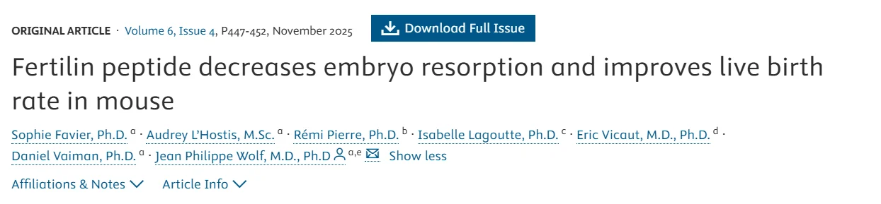 Fertilin Peptide Decreases Embryo Resorption and Improves Live Birth Rate – Fertility and Sterility