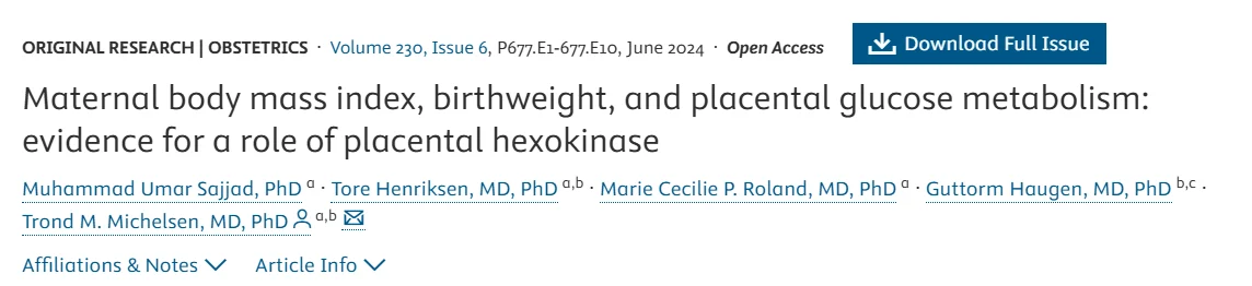 Christopher Robinson: Maternal Body Mass Index, Birthweight, and Placental Glucose Metabolism