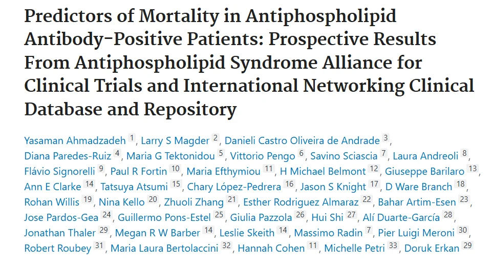 Predictors of Mortality in Antiphospholipid Syndrome Patients – HSS Education Institute
