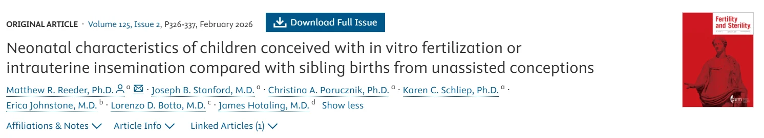 Neonatal Outcomes After IVF and IUI Compared With Unassisted Sibling Births – Fertility and Sterility
