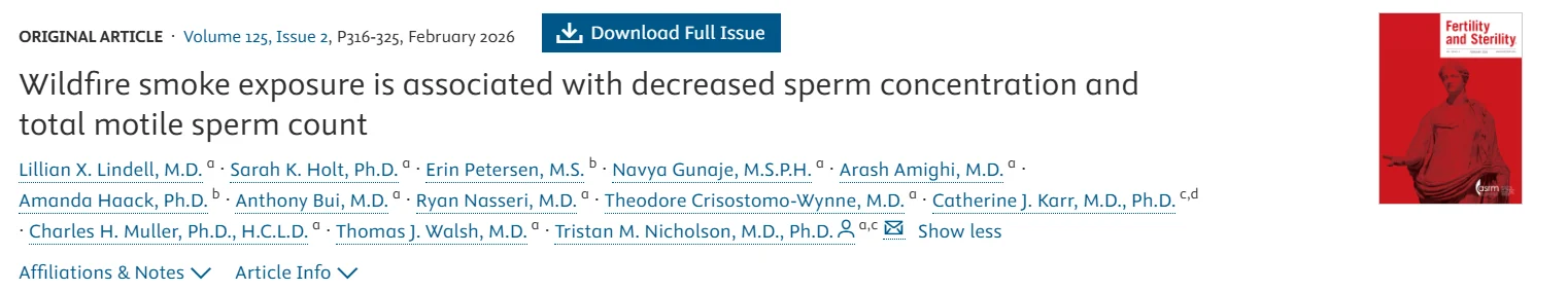 Wildfire Smoke Exposure and Decreased Sperm Concentration – Fertility and Sterility