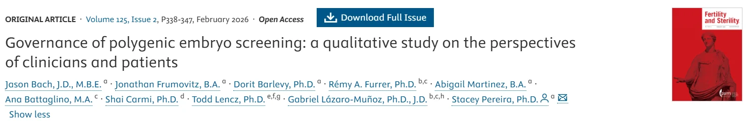 Governance of Polygenic Embryo Screening – Fertility and Sterility