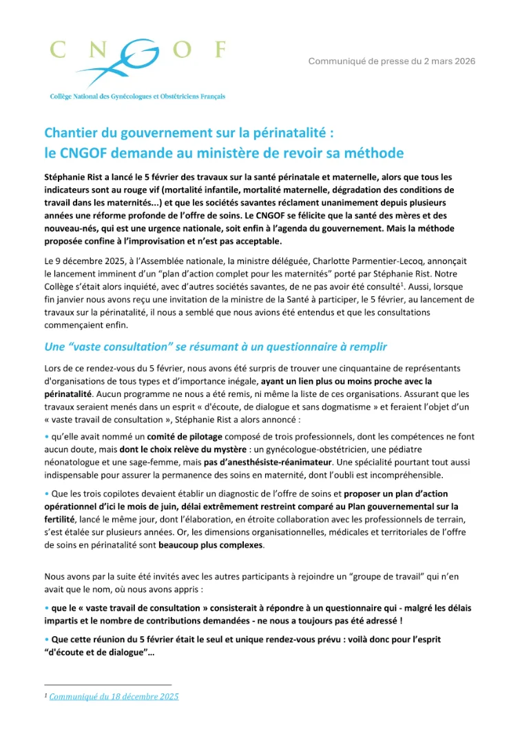 The Government’s Project on Perinatal Care – CNGOF