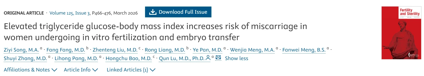 New Study Links TyG-BMI to Miscarriage Risk in IVF Patients – Fertility and Sterility