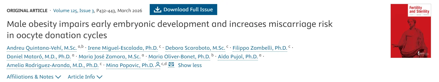 Impact of Male Obesity on Embryo Development and Miscarriage Risk – Fertility and  Sterility