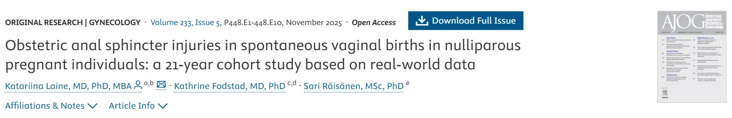 Christopher Robinson: Obstetric Anal Sphincter Injuries Assessed in 21-Year Nulliparous Birth Study