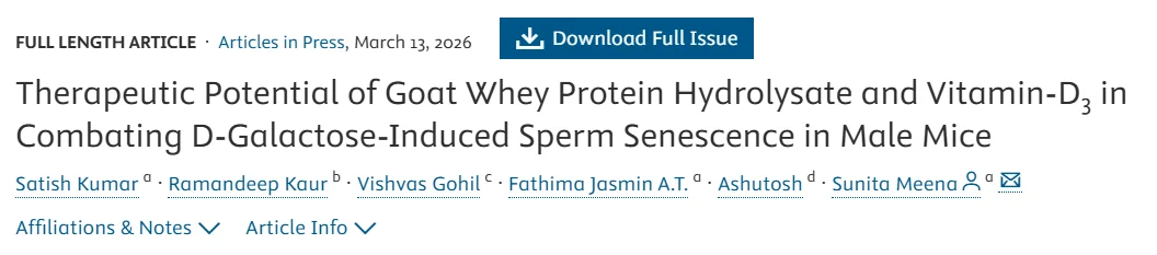 Therapeutic Potential Seen for Goat Whey Protein and Vitamin D3 in Sperm Aging – Fertility and Sterility