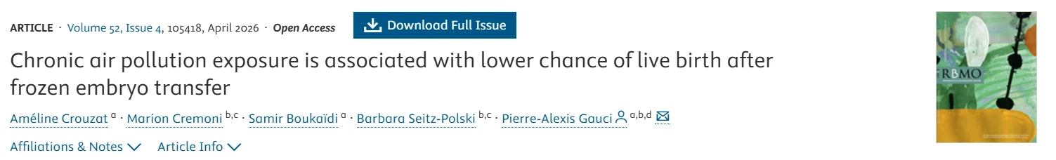Effects of Air Pollution on Live Birth and Ovarian Response – RBMO