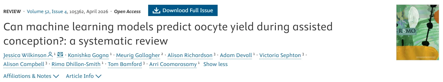 Jessica Wilkinson: My RBMO Article on Predicting Oocyte Yield With Machine Learning