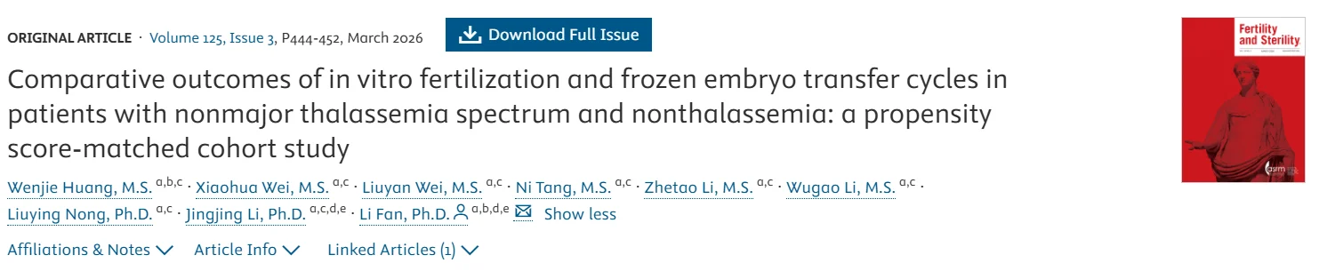 Comparing IVF Outcomes in Patients With and Without Nonmajor Thalassemia – Fertility and Sterility