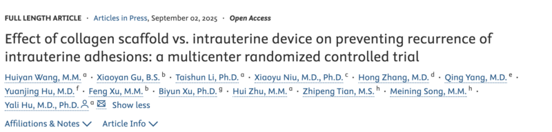 Effect of Collagen Scaffold Vs. IUD on Preventing Recurrence of Intrauterine Adhesions – Fertility and Sterility