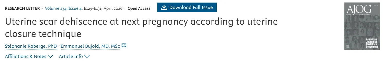 Christopher Robinson: Uterine Scar Dehiscence at Next Pregnancy According to Uterine Closure Technique