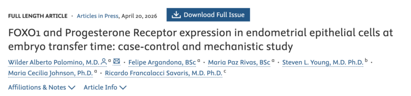 FOXO1 and Progesterone Receptor Expression in Endometrial Epithelial Cells at Embryo Transfer Time – Fertility and Sterility