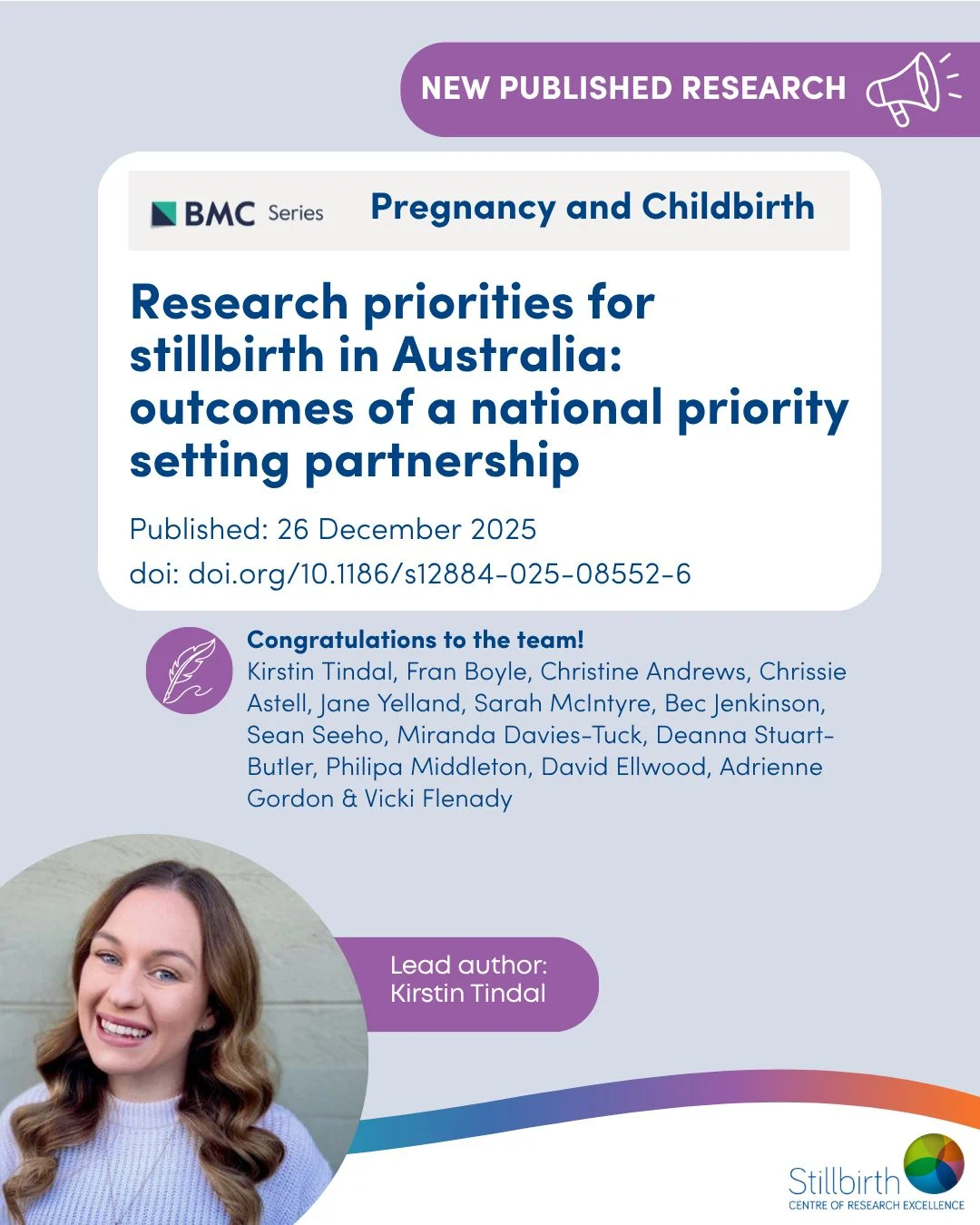 National Stillbirth Priority Setting Partnership in Australia Leads by Kirstin Tindal – Stillbirth CRE