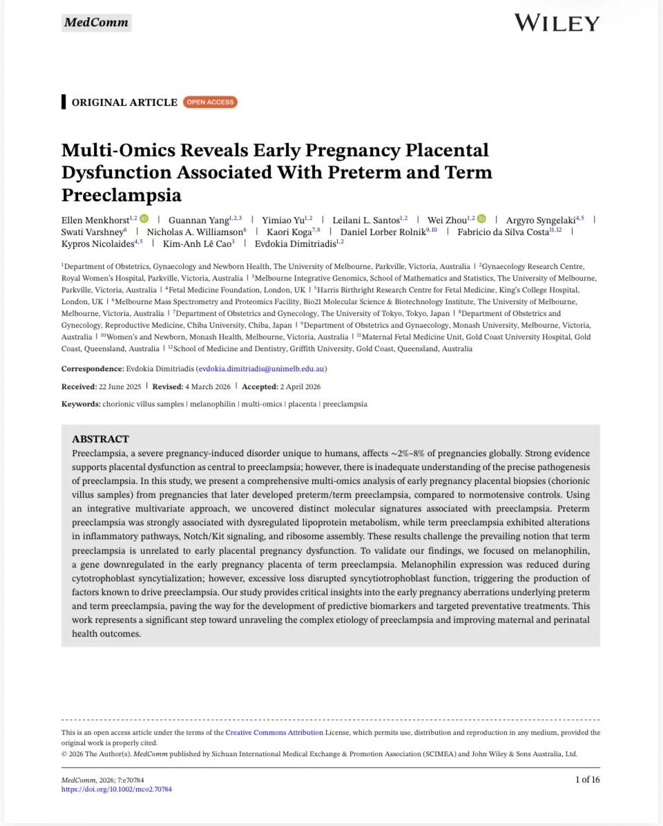 Fabricio Costa: Multi Omics Reveals Early Pregnancy Placental Dysfunction Associated With Preeclampsia