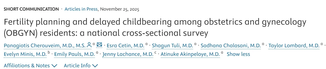 Fertility Planning and Delayed Childbearing Among OBGYN Residents – Fertility and Sterility