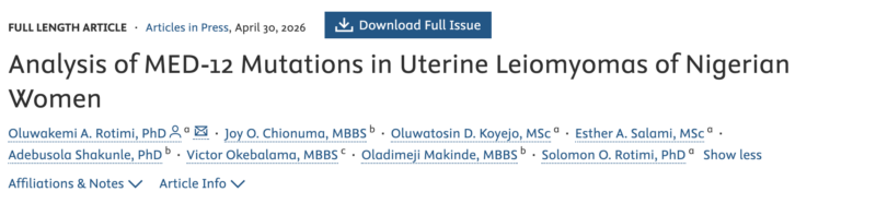 Analysis of MED-12 Mutations in Uterine Leiomyomas of Nigerian Women – Fertility and Sterility