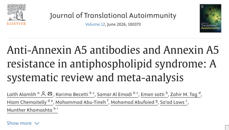 Samar Al Emadi: Anti-Annexin A5 Antibodies and Annexin A5 Resistance in Antiphospholipid Syndrome