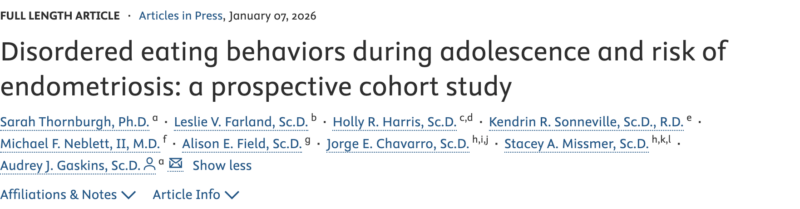Disordered Eating Behaviors During Adolescence and Risk of Endometriosis – Fertility and Sterility