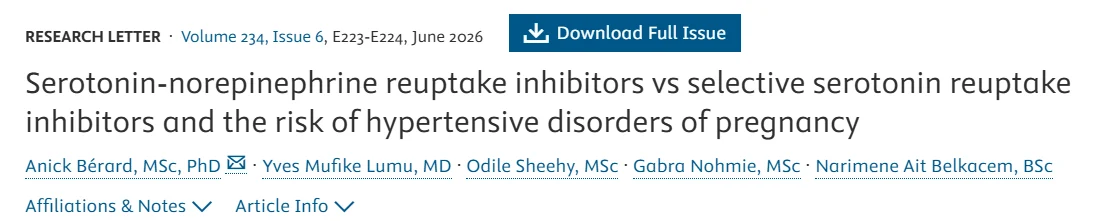 Christopher Robinson: SNRI vs SSRI and the Risk of Hypertensive Disorders of Pregnancy