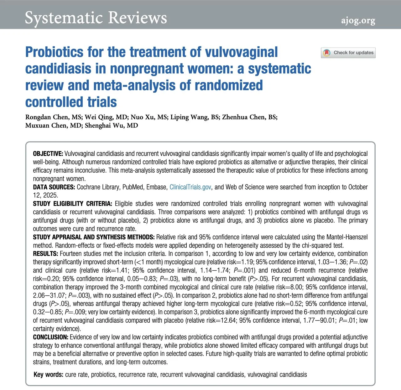 Christopher Robinson։ Probiotics for the Treatment of Vulvovaginal Candidiasis in Nonpregnant Women