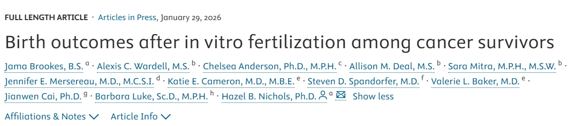 Birth Outcomes After IVF Among Cancer Survivors – Fertility and Sterility