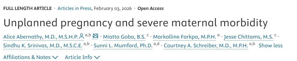 Unplanned Pregnancy and Severe Maternal Morbidity – Fertility and Sterility