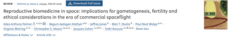 Reproductive Biomedicine in Space, Implications for Gametogenesis, Fertility, and Ethical Considerations – RBMO