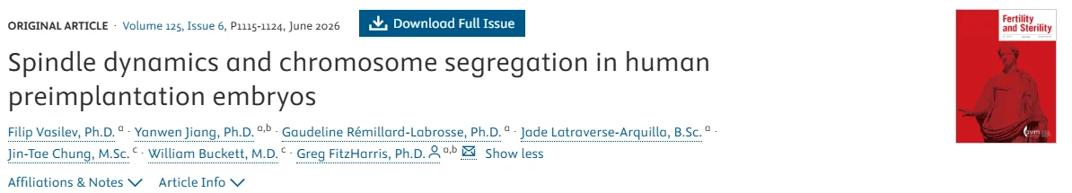 Spindle Dynamics and Chromosome Segregation In Human Preimplantation Embryos – Fertility and Sterility