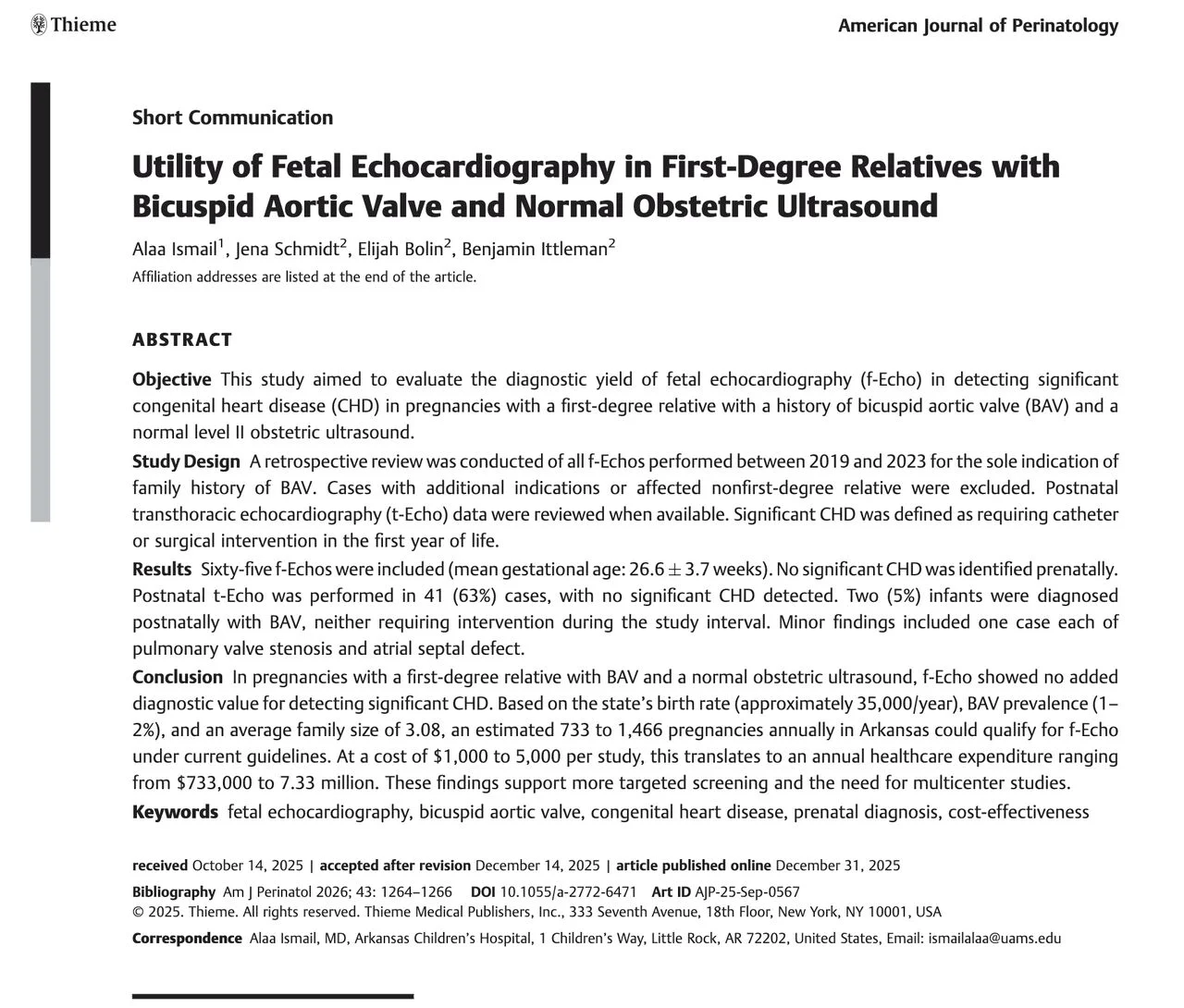 Christopher Robinson: Utility of Fetal Echocardiography in Bicuspid Aortic Valve Family History