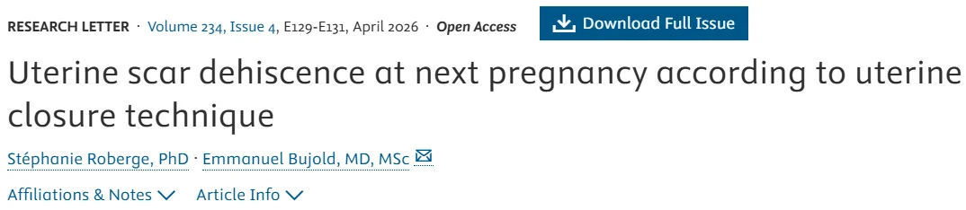 Christopher Robinson: Uterine Scar Dehiscence at Next Pregnancy According to Uterine Closure Technique
