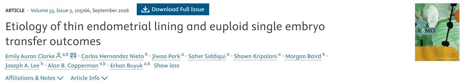 Etiology of Thin Endometrial Lining and Euploid Single Embryo Transfer Outcomes – RBMO
