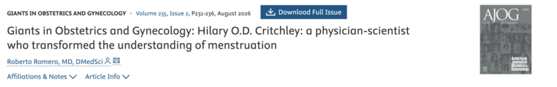 Christopher Robinson: Hilary O.D. Critchley Named an AJOG Giant in Obstetrics and Gynecology