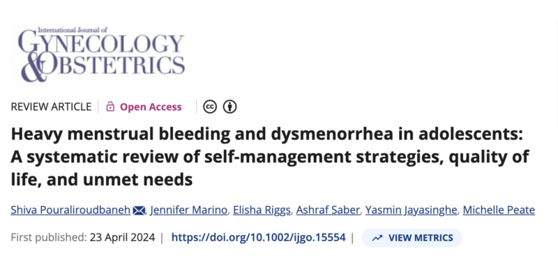 Heavy Menstrual Bleeding and Dysmenorrhea in Adolescents – IJGO