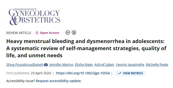 Systematic Review on Heavy Menstrual Bleeding and Dysmenorrhea In Adolescents – IJGO