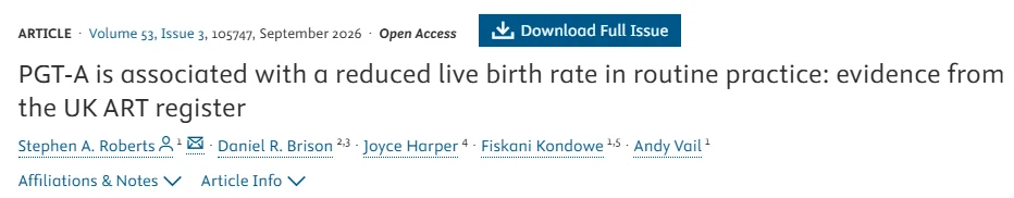 PGT-A Is Associated with a Reduced Live Birth Rate in Routine Practice – RBMO