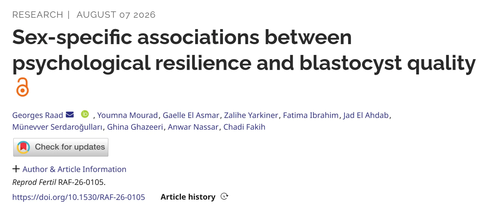 Georges Raad: What Does Psychological Resilience Have to Do With a Blastocyst?