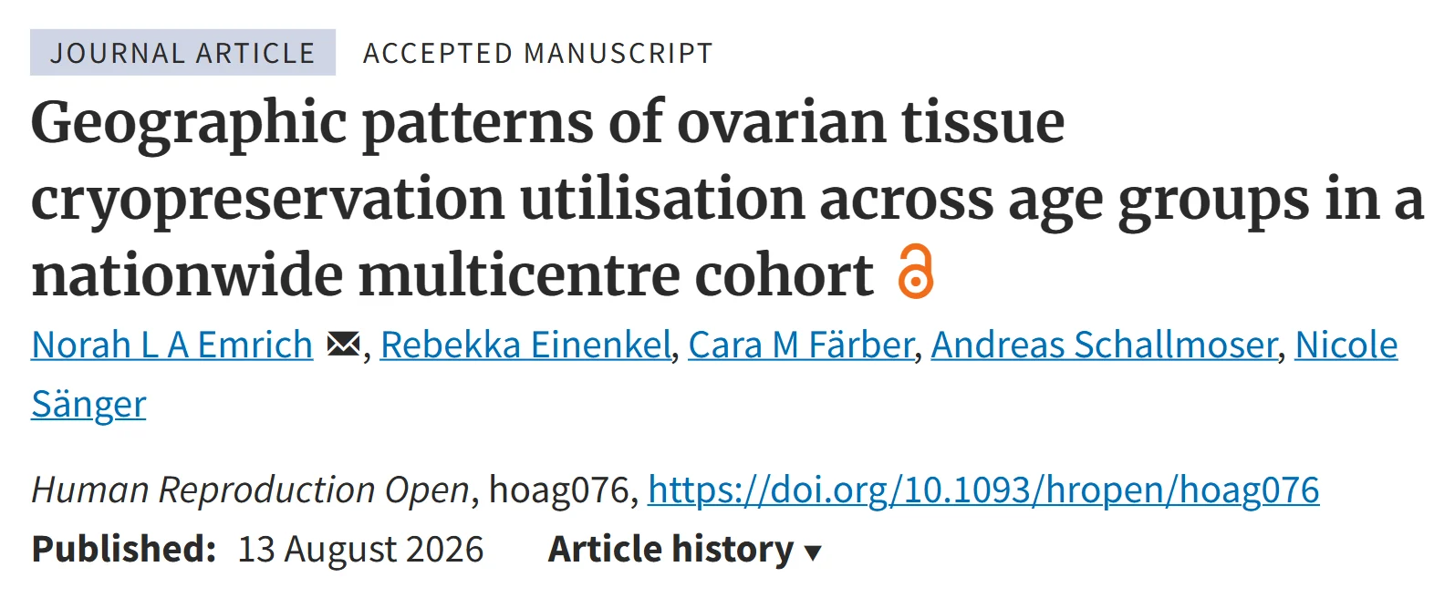Andreas Schallmoser: Age-Dependent Differences in the Utilisation of Ovarian Tissue Cryopreservation