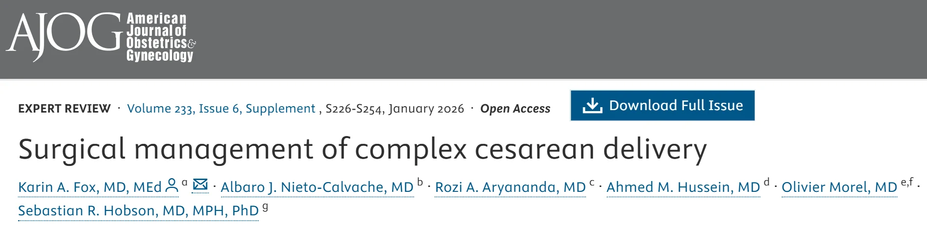 Christopher Robinson: AJOG Expert Review in Cesarean – Uterine Dehiscence