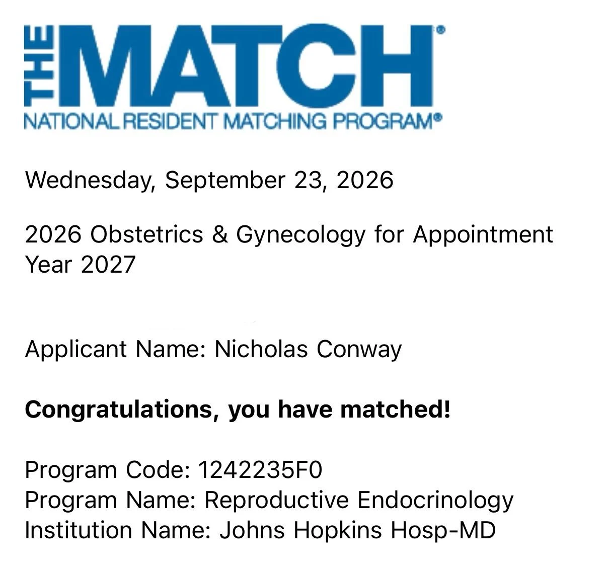 Nicholas Conway: Grateful to Match Into the REI Fellowship at Johns Hopkins Medicine