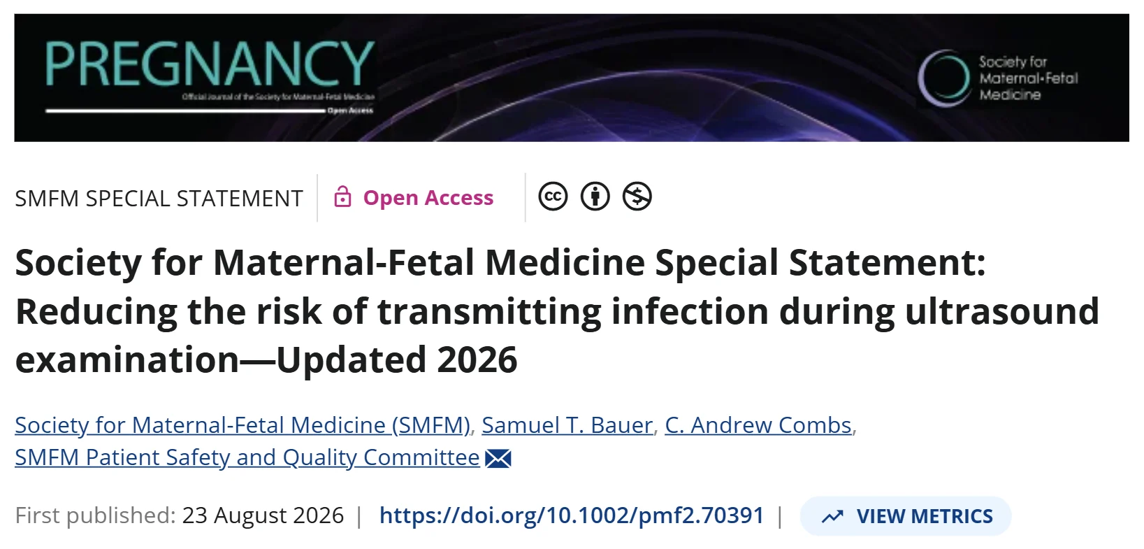 Updated Patient Safety Guidelines on Infection Prevention in Ultrasound Examinations – SMFM