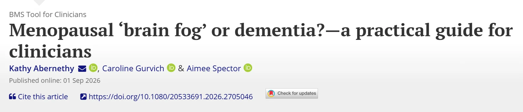 Aimee Spector: A Helpful Starting Point to Address Menopausal “Brain Fog” and Dementia