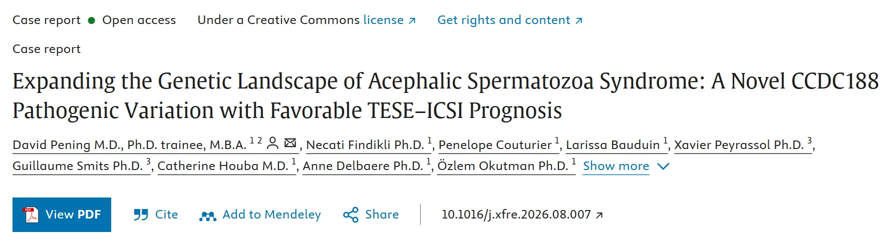 David Pening: New Article on the Genetic Landscape of Acephalic Spermatozoa Syndrome