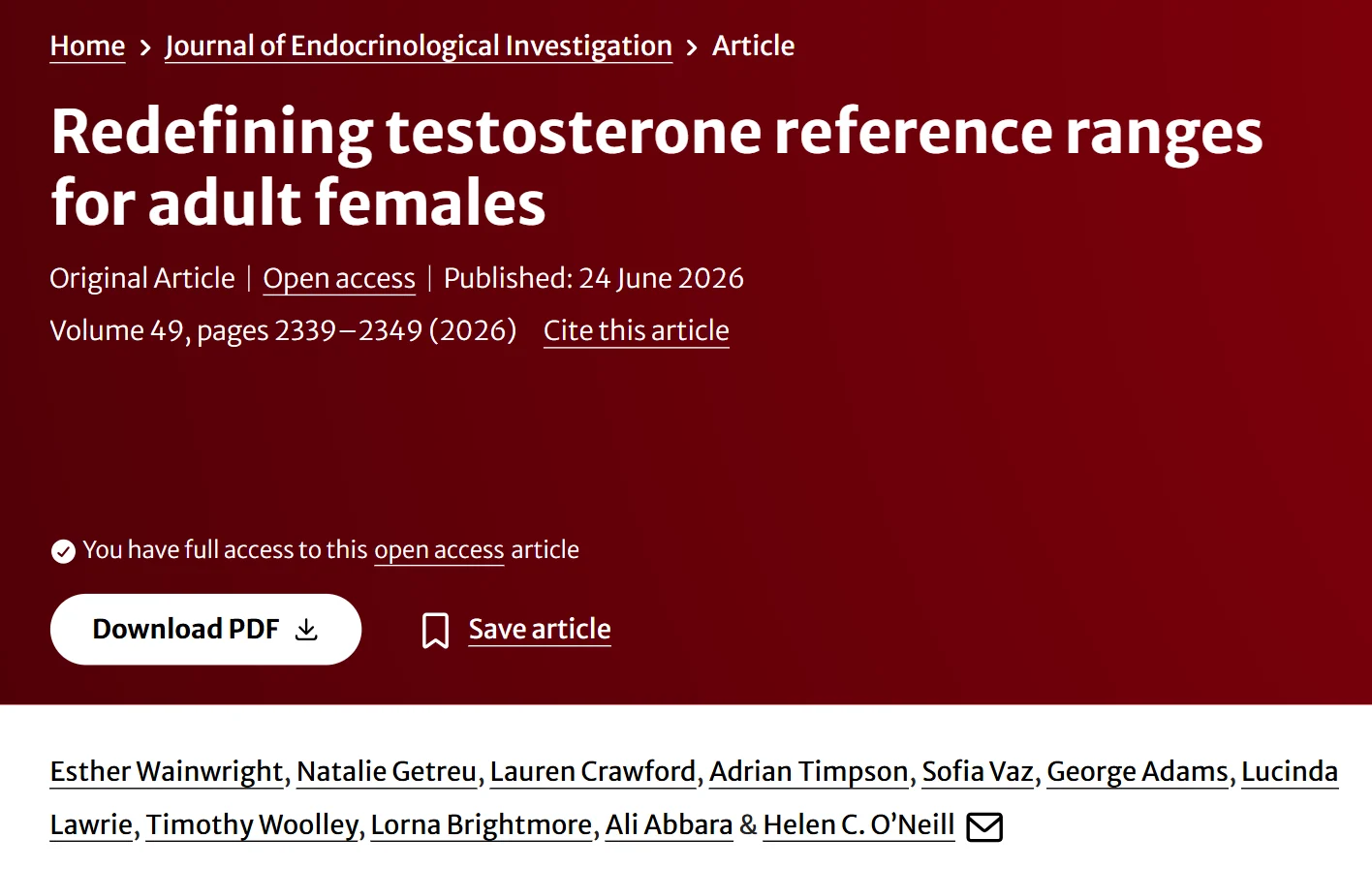 Helen O’Neill: Testosterone Declines Gradually from a Woman’s 20s Onwards