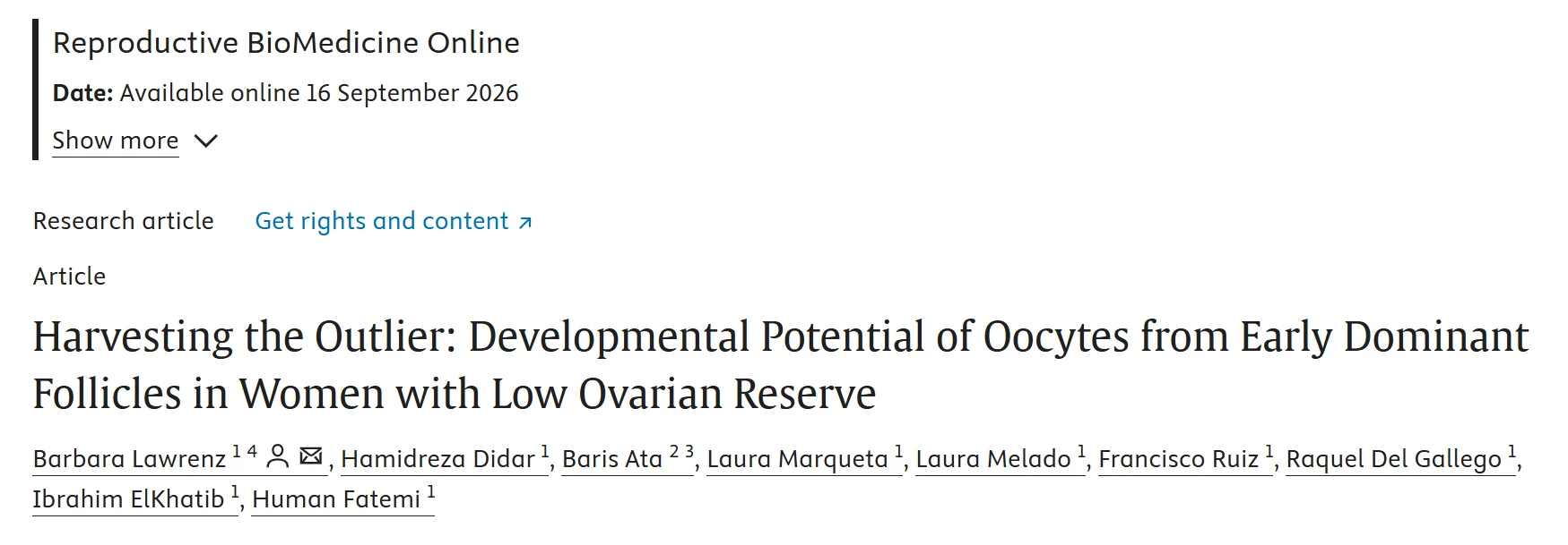Barbara Lawrenz: Developmental Competence of Oocytes from Dominant Follicles in the Early Follicular Phase