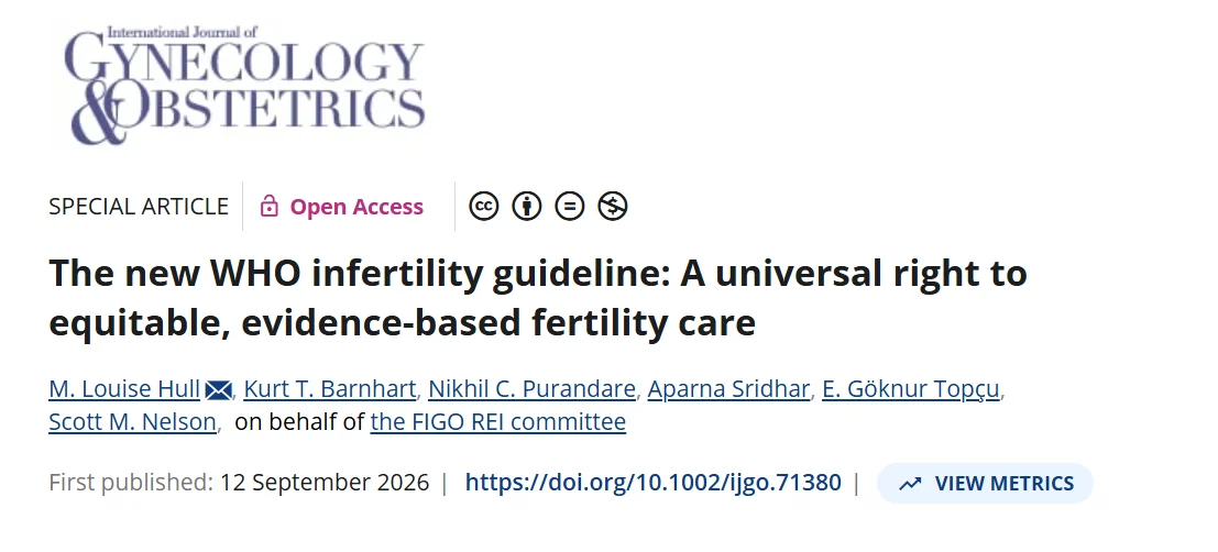 New IJGO and FIGO Guideline for the Prevention, Diagnosis and Treatment of Infertility