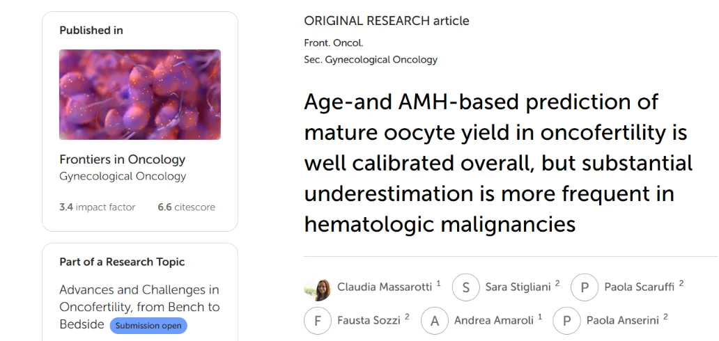 Andrea Amaroli: A Step Forward for More Accurate Fertility Preservation Counseling in Oncology Patients