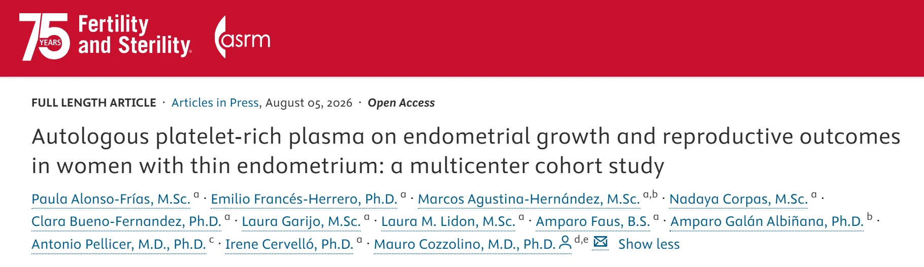 Paula Alonso-Frías: PRP, Endometrial Growth and Reproductive Outcomes in Women with Thin Endometrium