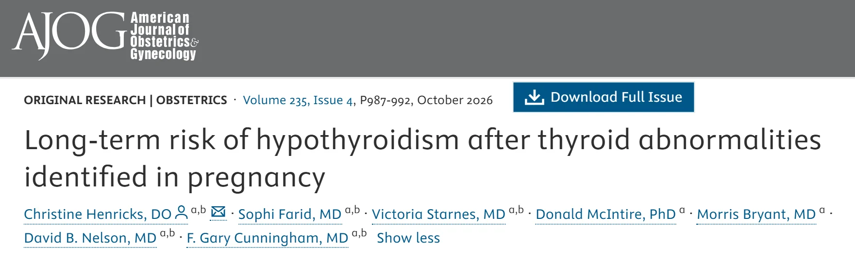 Christopher Robinson: AJOG Study Explores Long-Term Hypothyroidism Risk After Pregnancy